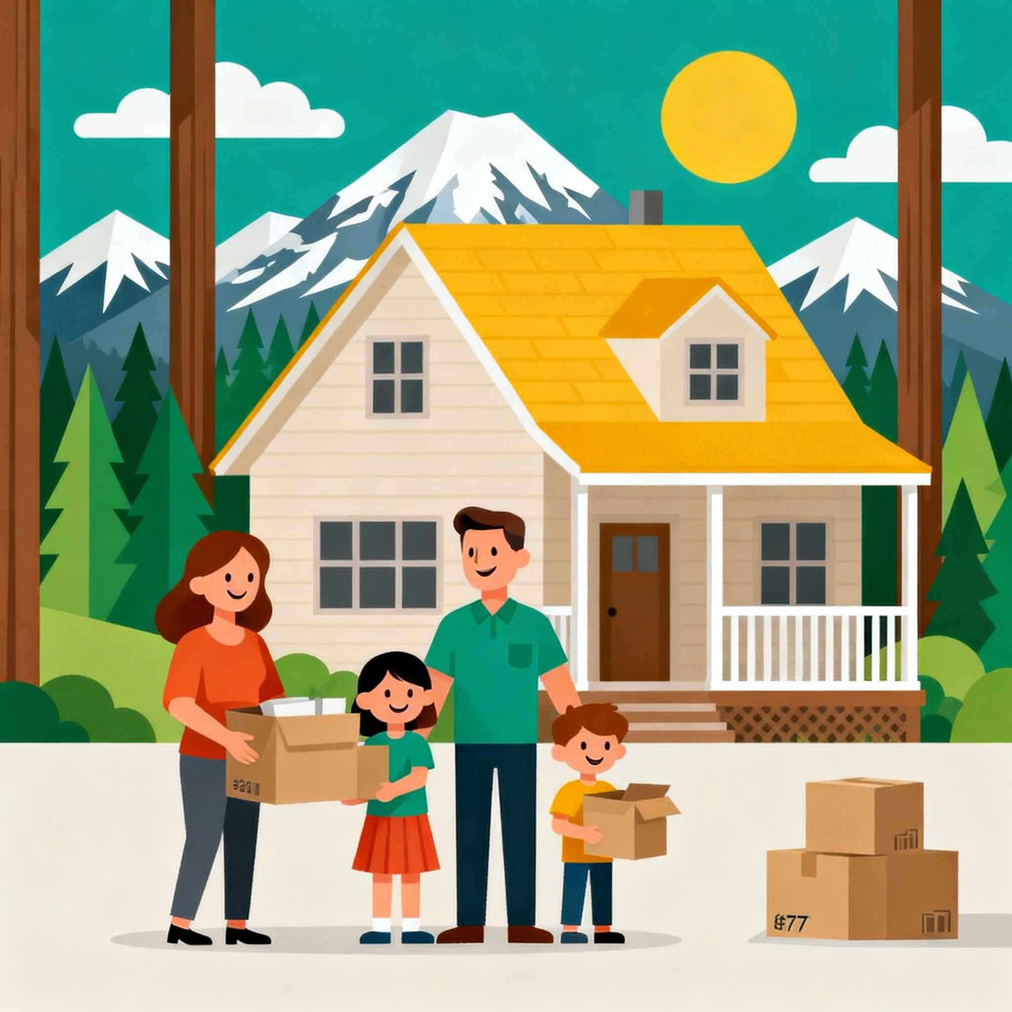 Family moving to Alaska illustration